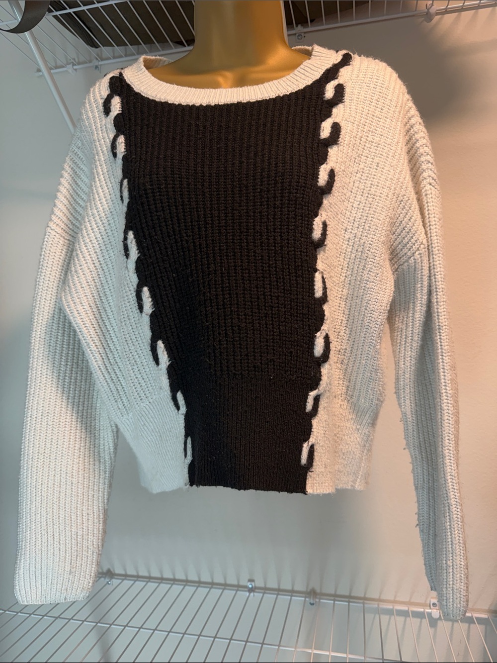 Express Black & White Contrast Crewneck Sweater